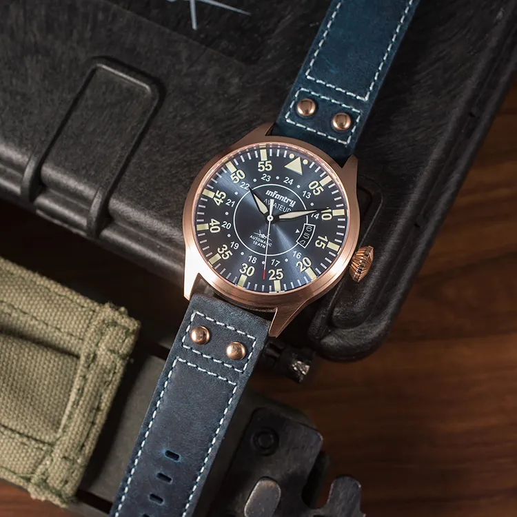 INFANTRY Pilot Collection · Explorer Mechanical Movement Genuine Leather Strap Watch Men's Watches Blue Dial-2