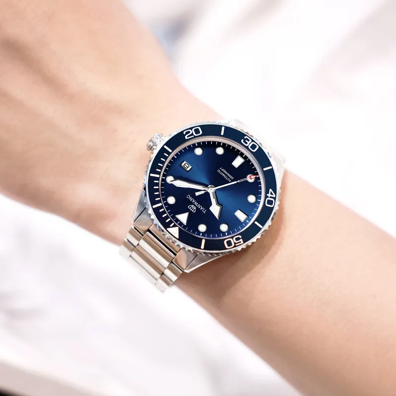 TIANWANG Blue Fin Collection Mechanical Movement Stainless Steel Strap Watch Men's Watches Blue Dial-4