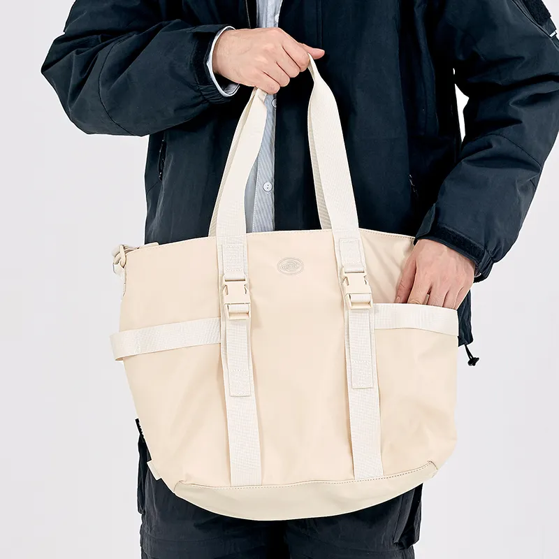 MYEDITION Nylon Fabric Versatile Tote Bag Shoulder Bag Regular Unisex Ecru Small Size/Khaki Small Size-5