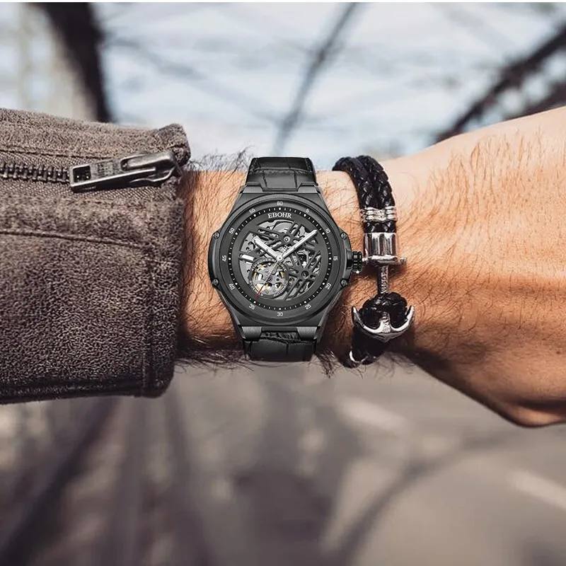 EBOHR Explorer Collection Mechanical Movement Stainless Steel Strap Watch Men's Watches Black Dial 21011216-11
