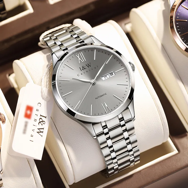I&W CARNIVAL HWGUOJI Automatic Mechanical Movement Stainless Steel Watchband Watch Men's Watches Gray Dial-6