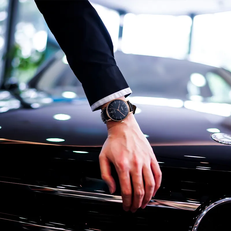 A.b.art Wrist Watch Automatic Mechanical Movement Genuine Leather Strap Blue Dial Men's Watches G104-D-1