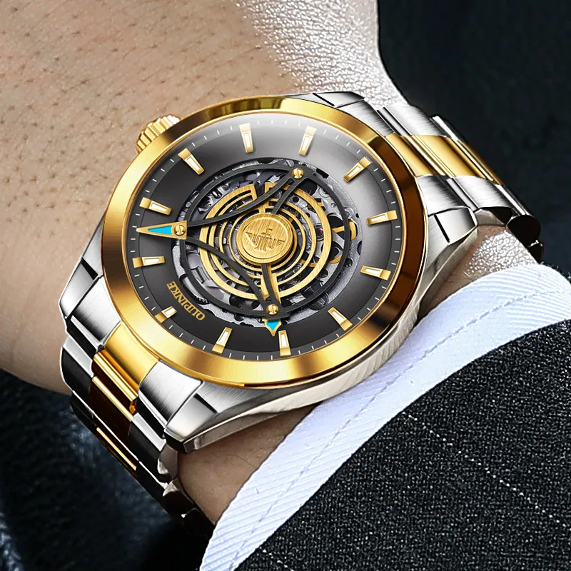 Oupinke Sky Eye Collection Mechanical Movement Stainless Steel Watchband Watch Men's Watches Black Dial-7
