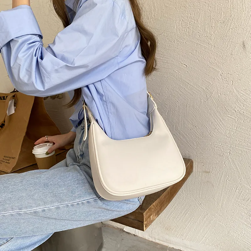 JANE KLAIN Artificial Leather Shoulder Bag Crescent Moon Bag Crossbody Bag Women's White-6