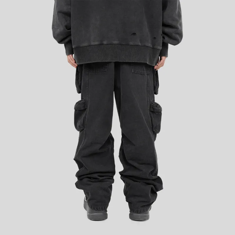 UNDERWATER FW22 Casual Pants Unisex Washed Black-4