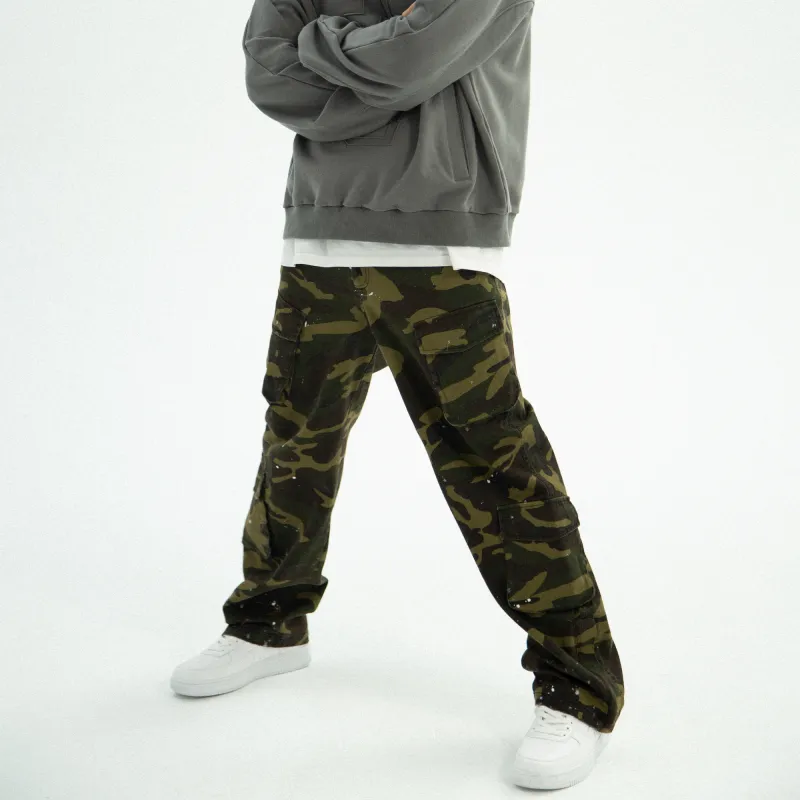 JUST VIBE Casual Pants Unisex Green Camouflage-7