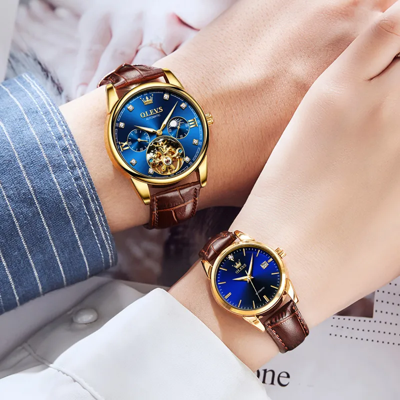 OLEVS Heart-to-Heart Knot Collection Mechanical Movement Leather Watch Bands Watch Unisex White Dial-2