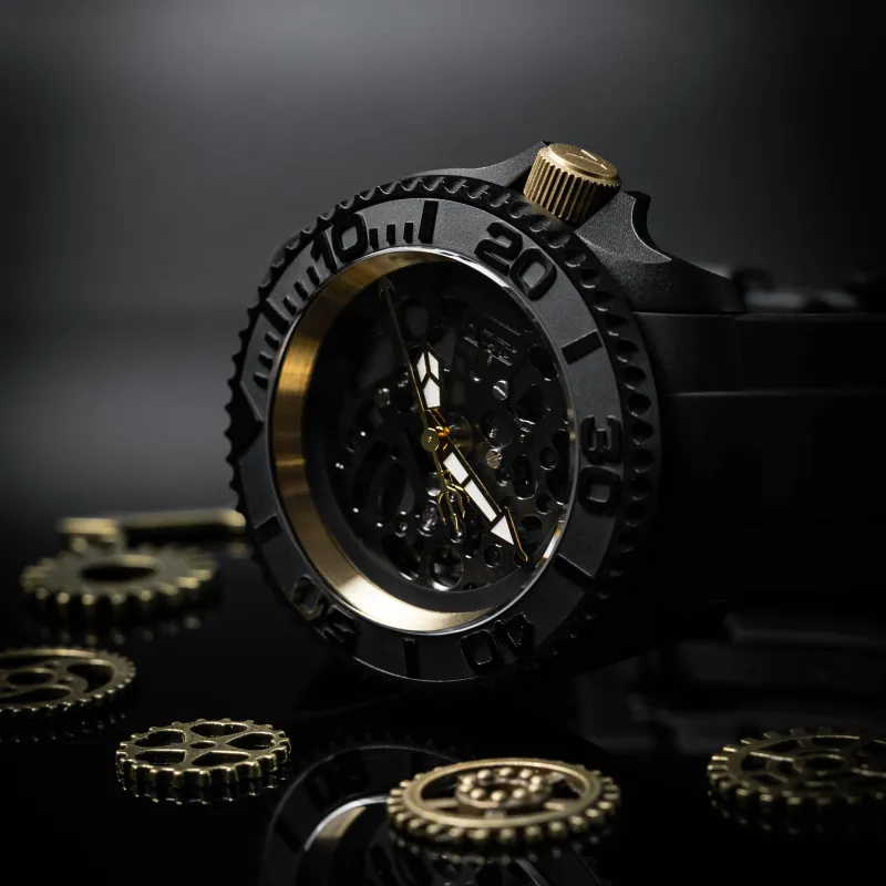 VENCREW Leviathan [Iridescent Gold] Automatic Mechanical Movement Watch Unisex Cut Out Dial-2