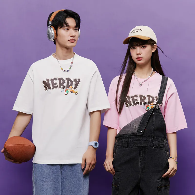NERDY Drop Shoulder Sleeve T Shirt Unisex Pink-2