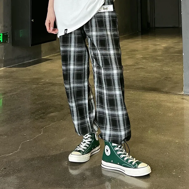 BIRDTALK Knitted Sweatpants Unisex Black White Plaid-3
