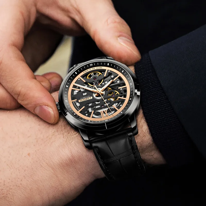 LOBINNI L Automatic Mechanical Movement Genuine Leather Strap Watch Men's Watches Cut-Out Dial-16