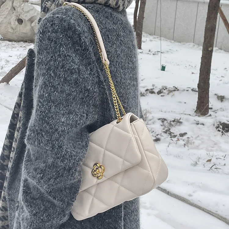 NUCELLE PU Small Square Bag One Shoulder Shoulder Bag For Women's Medium Size Women's White/Black/Pink-5
