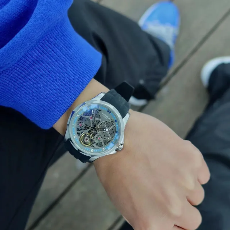 FAIRWHALE Pioneer Collection Men's Watch Automatic Mechanical Movement Silicone Strap Watch Men's Watches Cut Out Dial-2