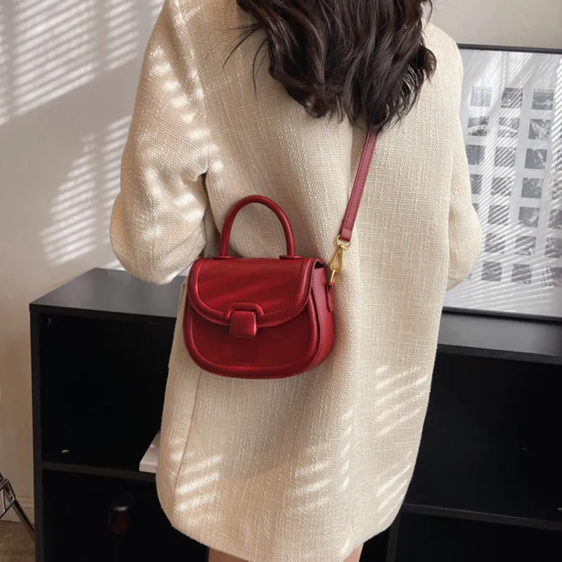 JANE KLAIN PU Saddle Bag Crossbody Handbag Small Size Women's Red/Black/Ecru-9