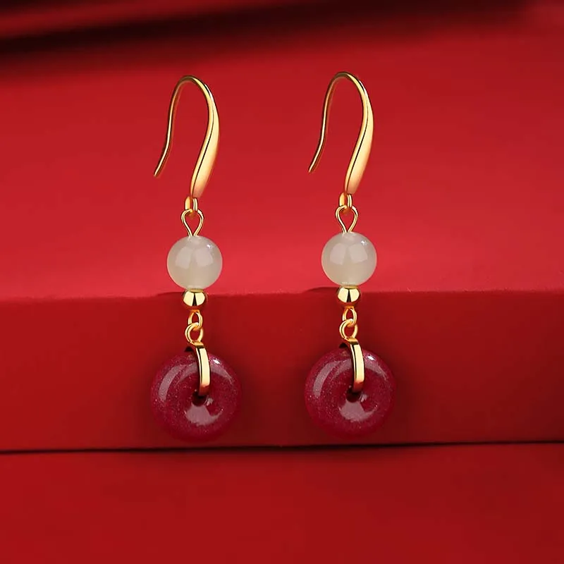 YINCHIE S925 Silver Earrings Women's Pale Greenish White Jade-7