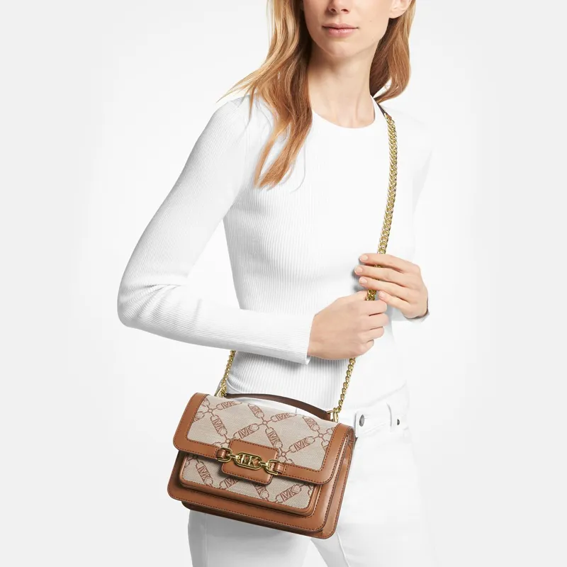 MICHAEL KORS Heather Jacquard Shoulder Bag, Crossbody Bag Tubas Women's Cow Leather Brown-5