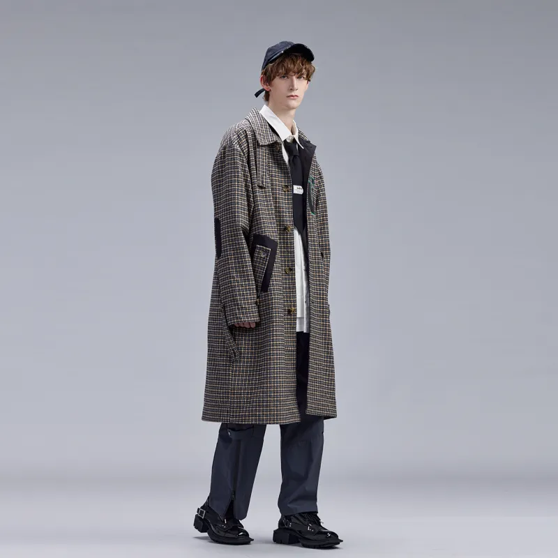 Guuka Trench Coats Men Gray Plaid-2