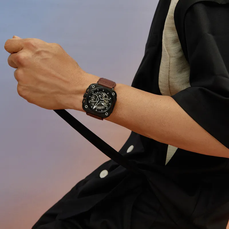 OLTO 8 EX Navigator Collection Wrist Watch Automatic Mechanical Movement Genuine Leather Strap Black Dial Men's Watches-5