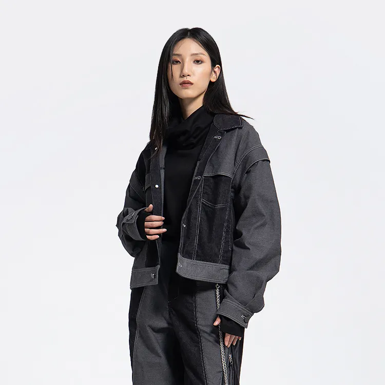 HUANXIANGZHE Jackets Unisex Black Gray Color-4