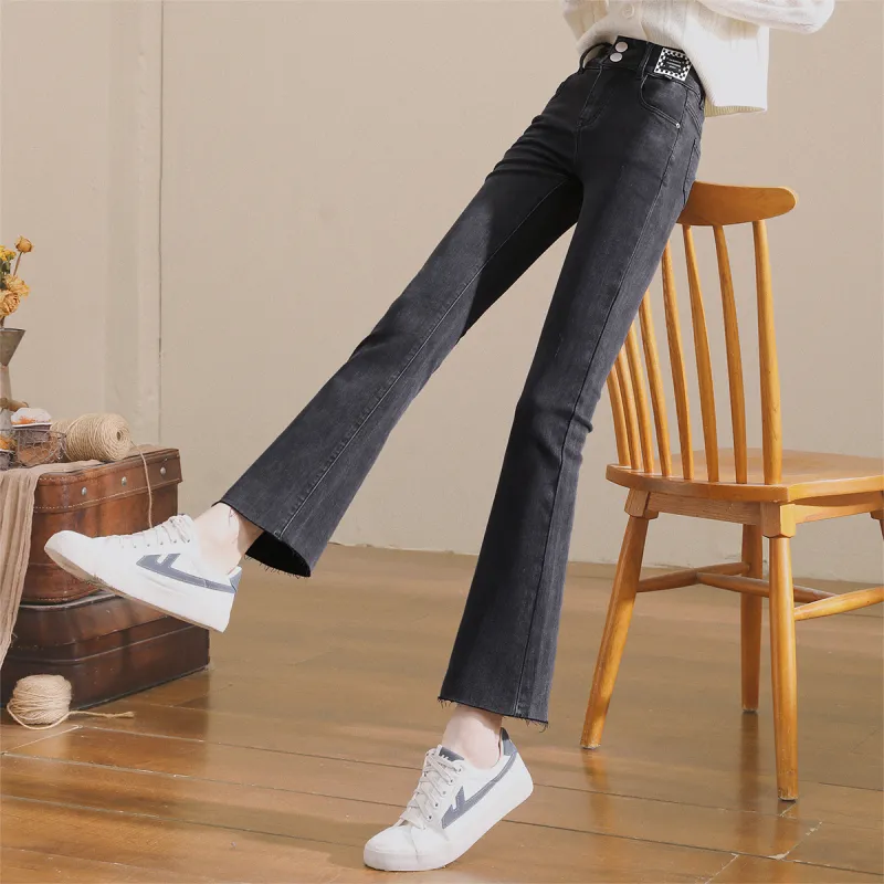 MITUAN Flared Pants Jeans Women's Black-4