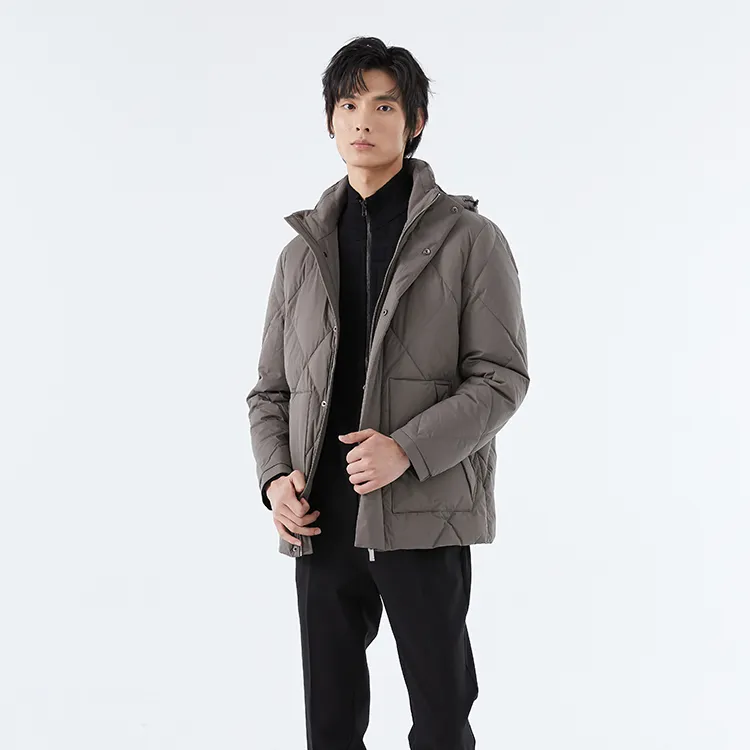 LIU·JO UOMO FW22 Solid Color Hooded Down Jacket Men's Gray-3