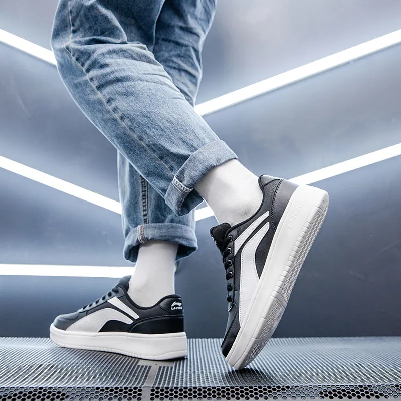 LiNing Anti Slip Wear Resistant Low Top Skateboard Shoes Men's Black White-6