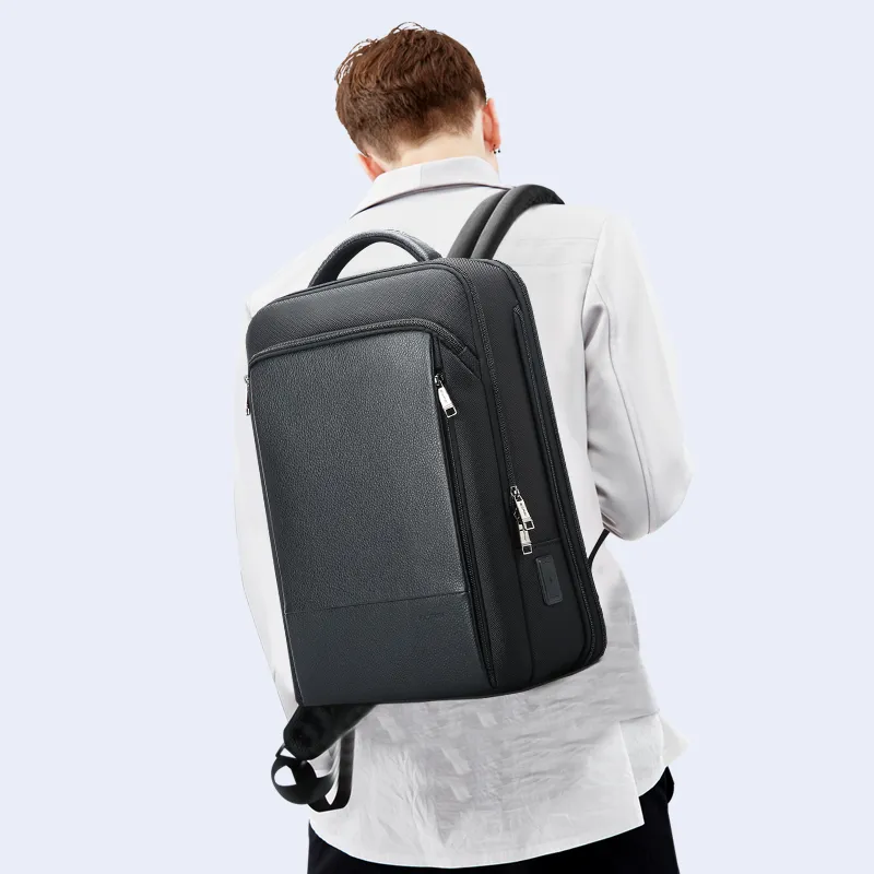 BOPAI Cow Leather Backpack Men's Black/Blue-4