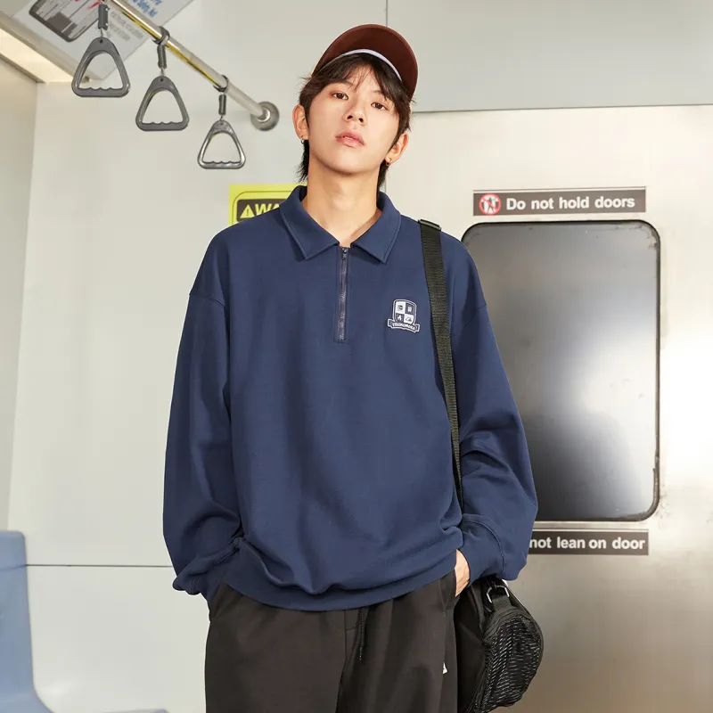 TIKIMOMOKA Polo Collar Loose Fit Sweatshirt Unisex-11