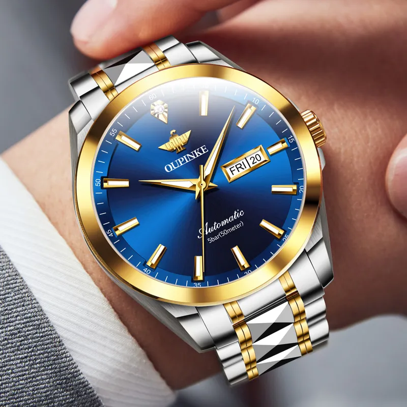 Oupinke Gaias Collection Mechanical Movement Stainless Steel Watchband Watch Men's Watches White Dial-18