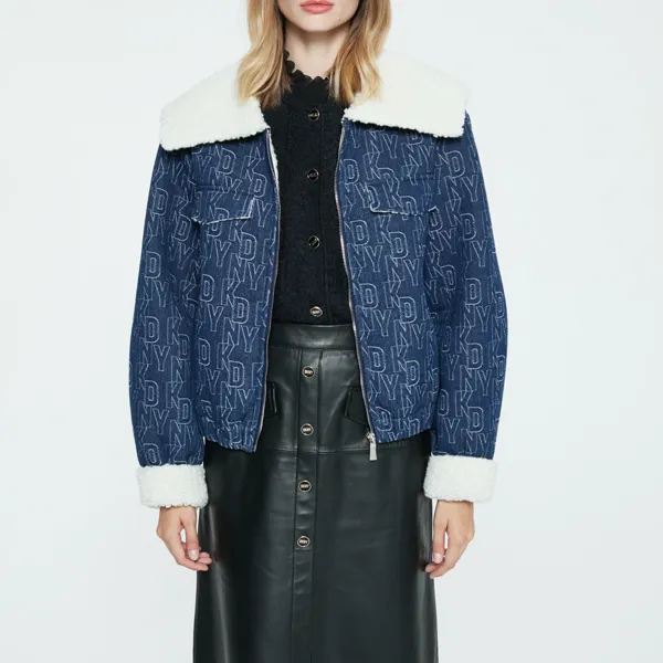 DKNY FW22 Loose Fit Denim Jacket Women's Dark Denim Blue-2