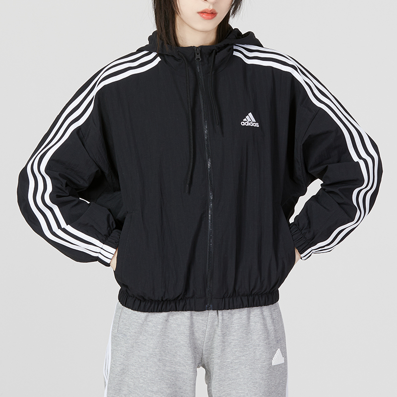 Adidas Women's Essentials 3-Stripes Woven Windbreaker Black