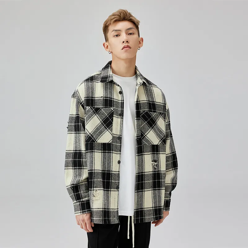 CHINISM Shirt Unisex Black Plaid Pattern-2