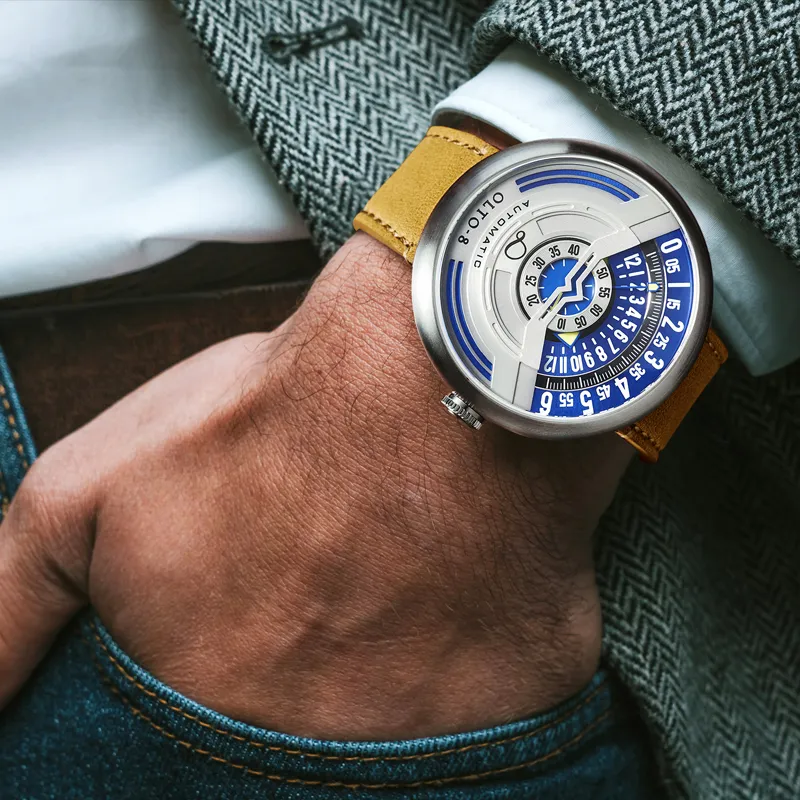 OLTO 8 UFO Series Wrist Watch Automatic Mechanical Movement Leather Watch Bands Blue Dial Men's Watches-5