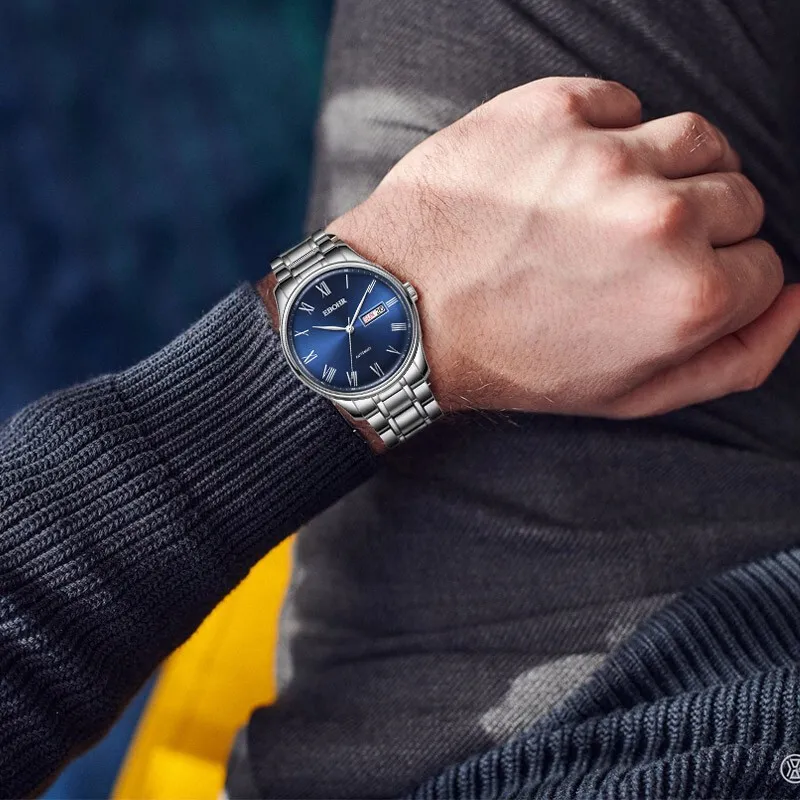 EBOHR Mechanical Movement Stainless Steel Strap Watch Men's Watches Blue Dial-1