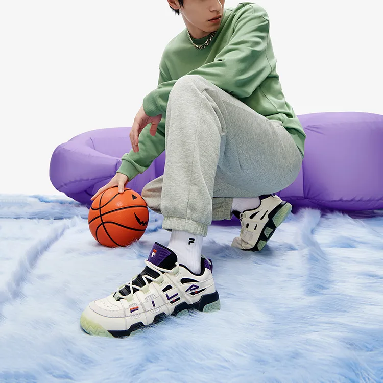 FILA FUSION BARRICADE Low Top Vintage Basketball Shoes Men's White Purple-5