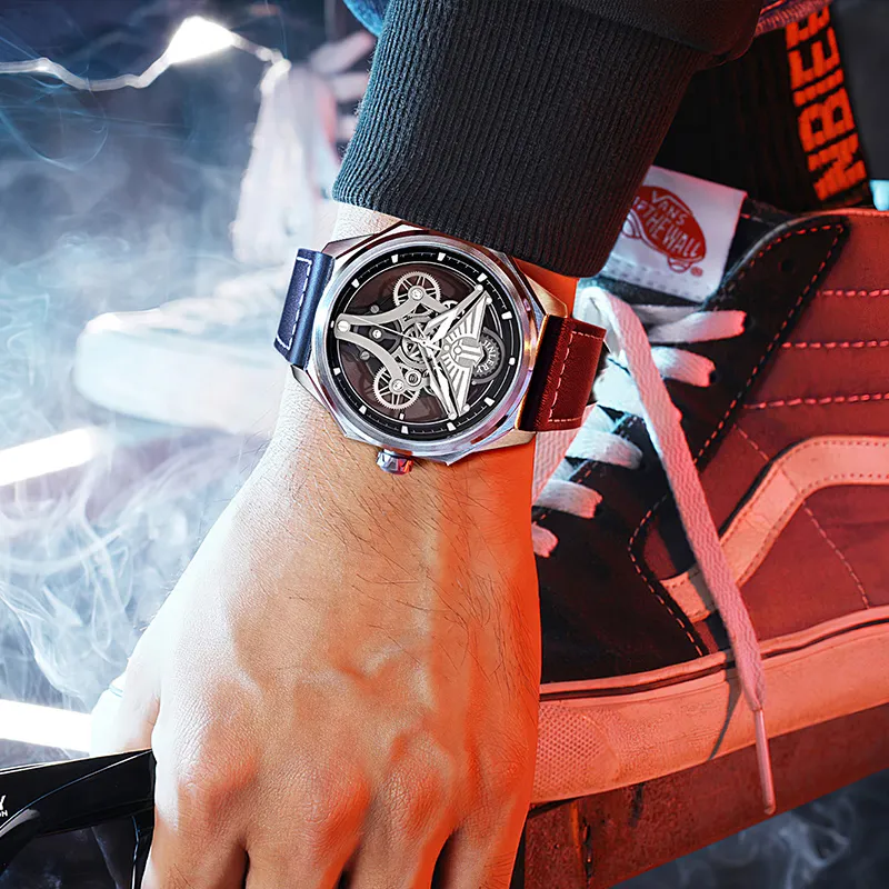 JINLERY Automatic Mechanical Movement Watch Men's Watches Black Dial-4