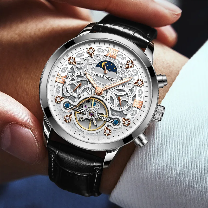 ROLENDO R Automatic Mechanical Movement Stainless Steel Watchband Watch Men's Watches White Dial-18