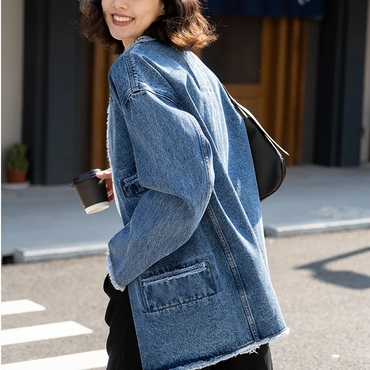 DEER AND FLYER Loose Fit Denim Jacket Women's Denim Blue-3