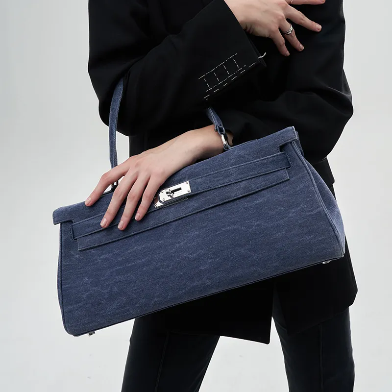 Margin Goods Handbag Shoulder Bag Large Size Women's Blue/Black-7