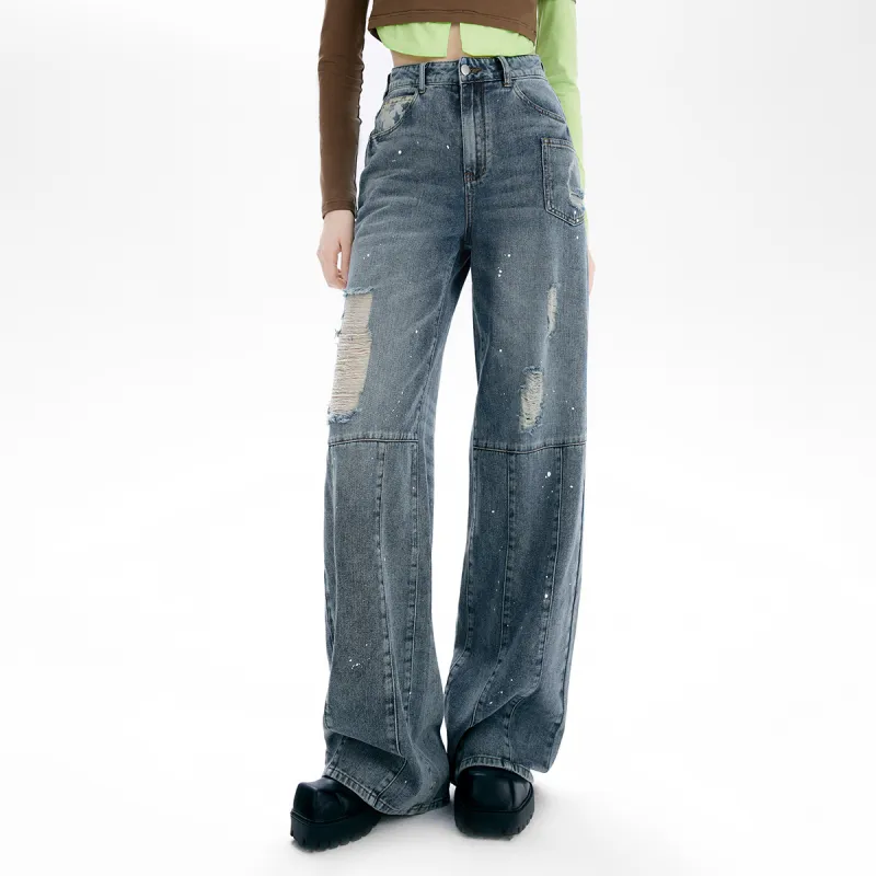 MEETLADY Jeans Women's Vintage Denim Blue-3