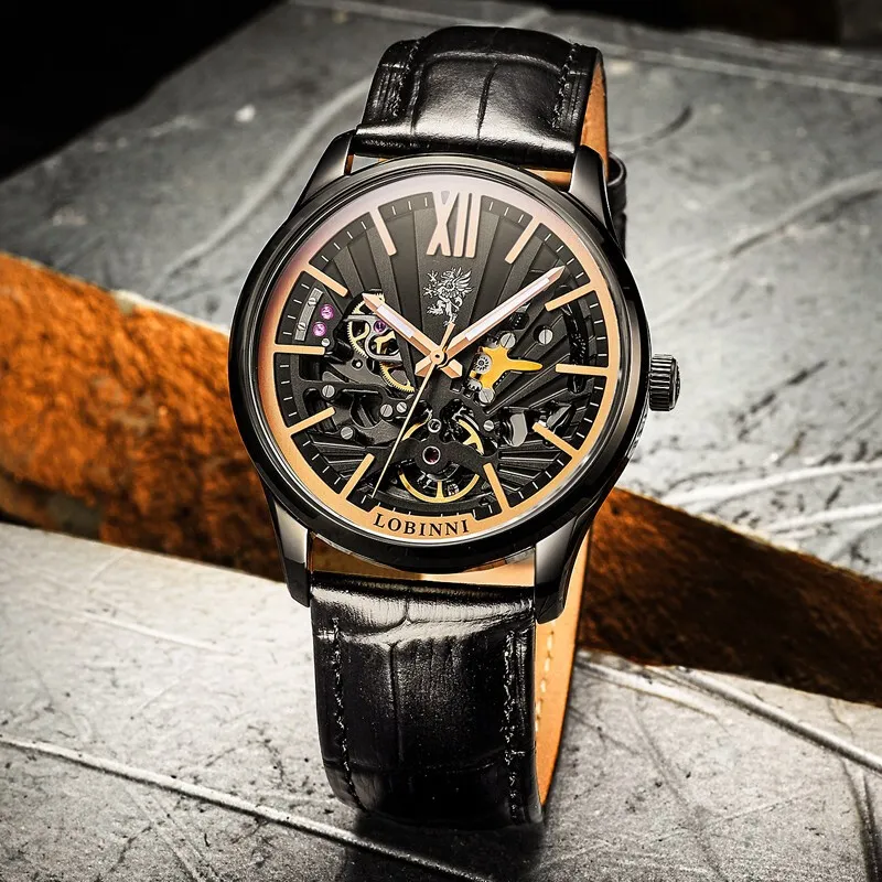 LOBINNI L Mechanical Movement Genuine Leather Strap Watch Men's Watches Cut-Out Dial-24