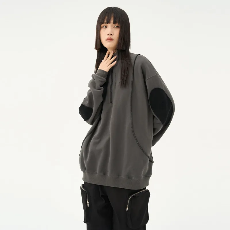 RUNNINWHEEL Stand Collar Loose Fit Regular Sweatshirt Unisex-10