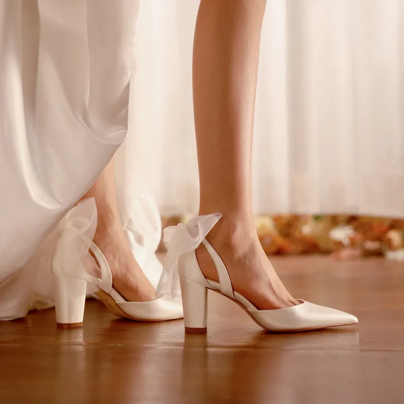 ROSE CASTLE Chunky Heel High Heels 7.5cm Women's White-4