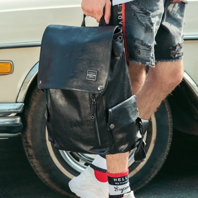 NOMK PU Backpack Large Size Men's Black-3