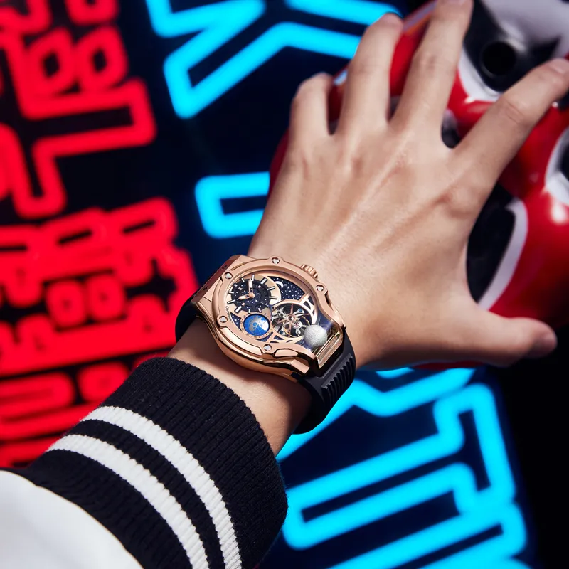 HANBORO Three Body Starry Sky Collection Automatic Mechanical Movement Watch Unisex Gold Dial HBR980 MH-3