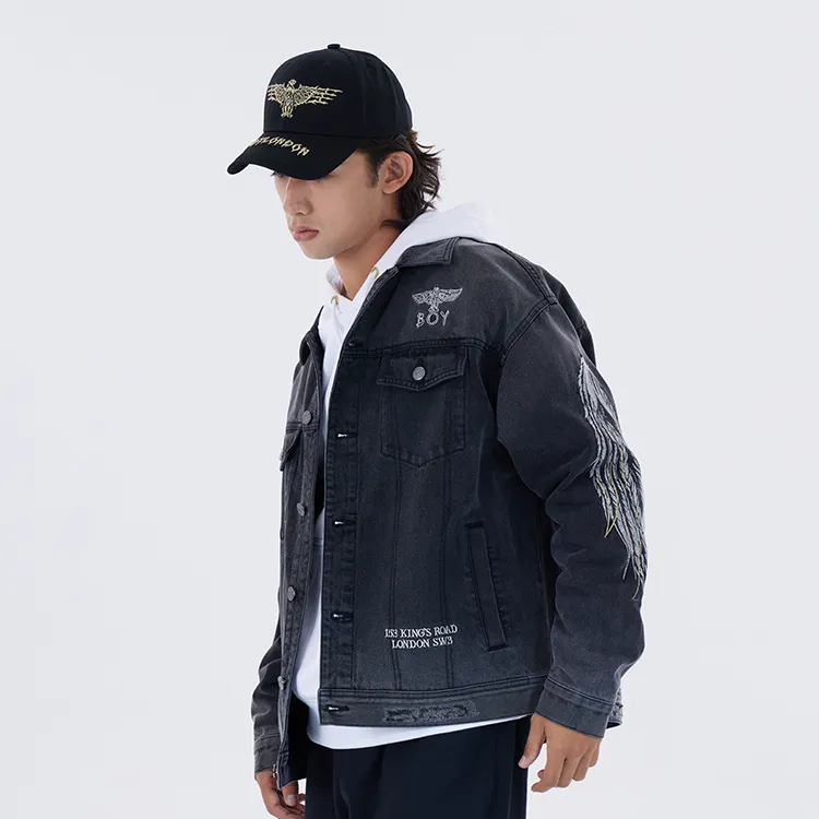 Boy London FW22 Lapel Loose Fit Straight Long Sleeved Denim Jacket Unisex Black-4