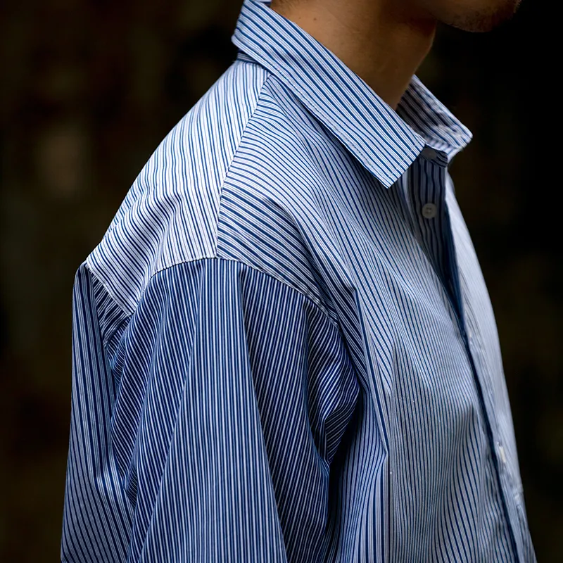 URBAN STANDARD Shirts Men Blue White Stripes-4