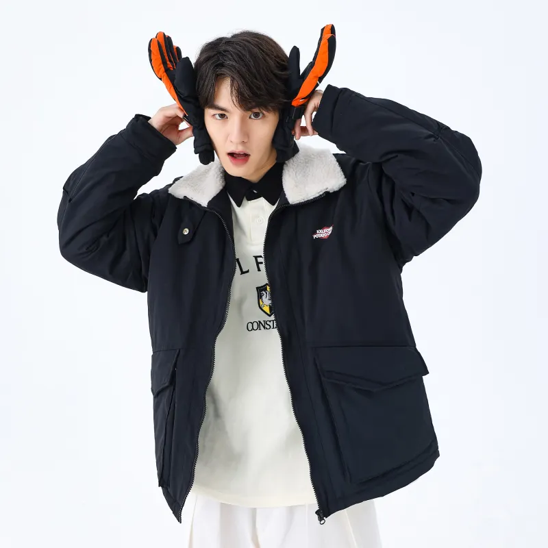 KXLFCHN Letter Solid Color Lapel Loose Fit Puffer Jacket Unisex-10