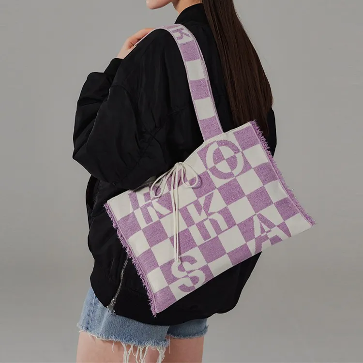 ROSA.K Blended Material Tote Bag, Handbag, Shoulder Bag Large Size Unisex Multicolor-17