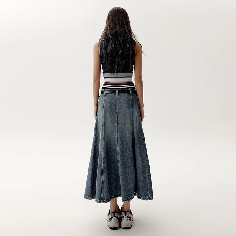 PP Denim Long Skirts Women's Blue-2